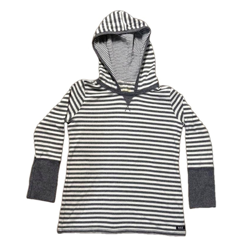 Marc New York grey and white striped long sleeve pullover with hood size XXL
